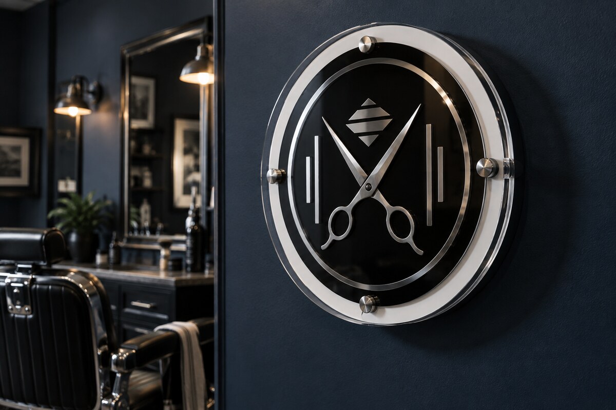 Mounted circular seal acrylic wall sign concept