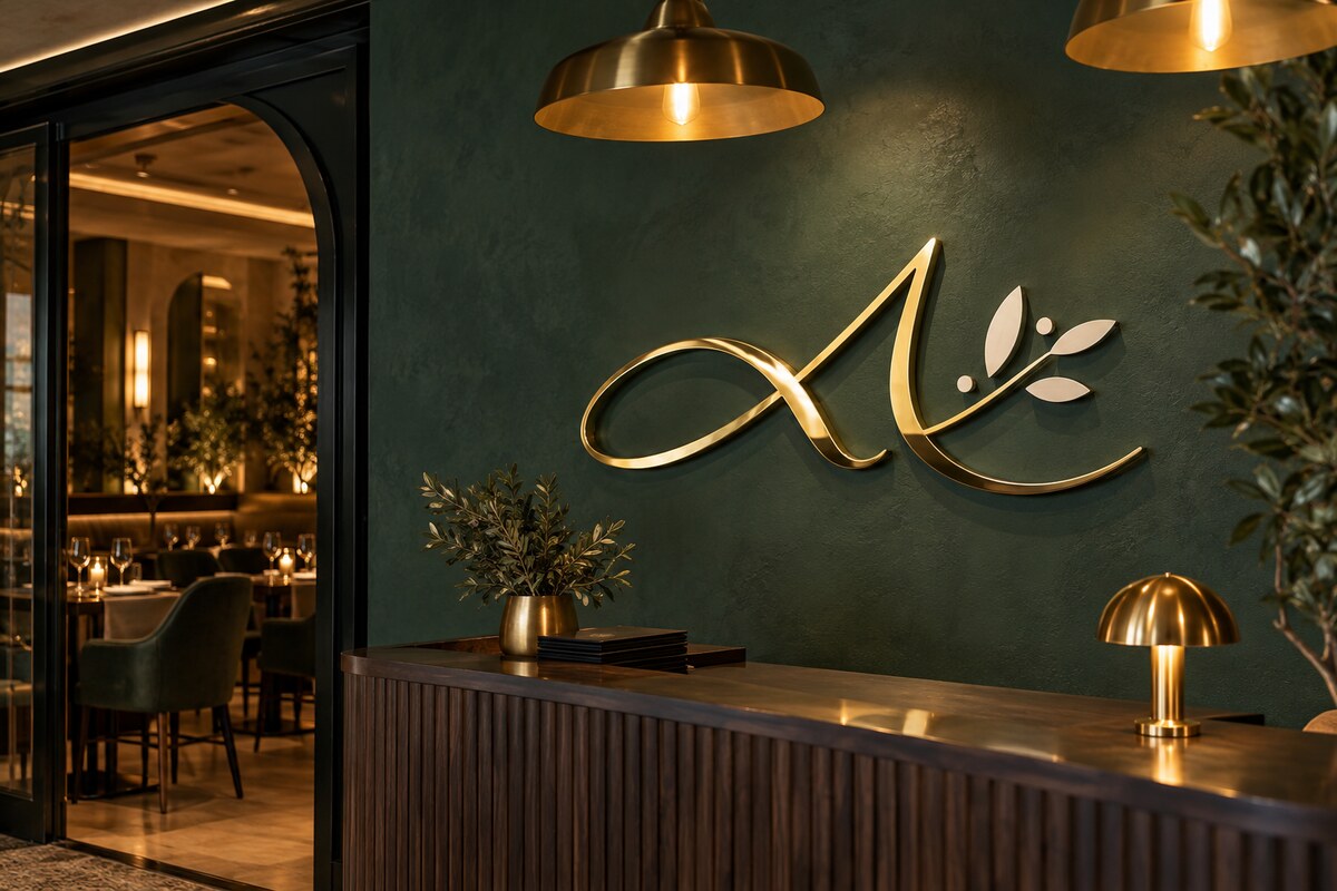 Mirror gold feature sign acrylic wall sign concept