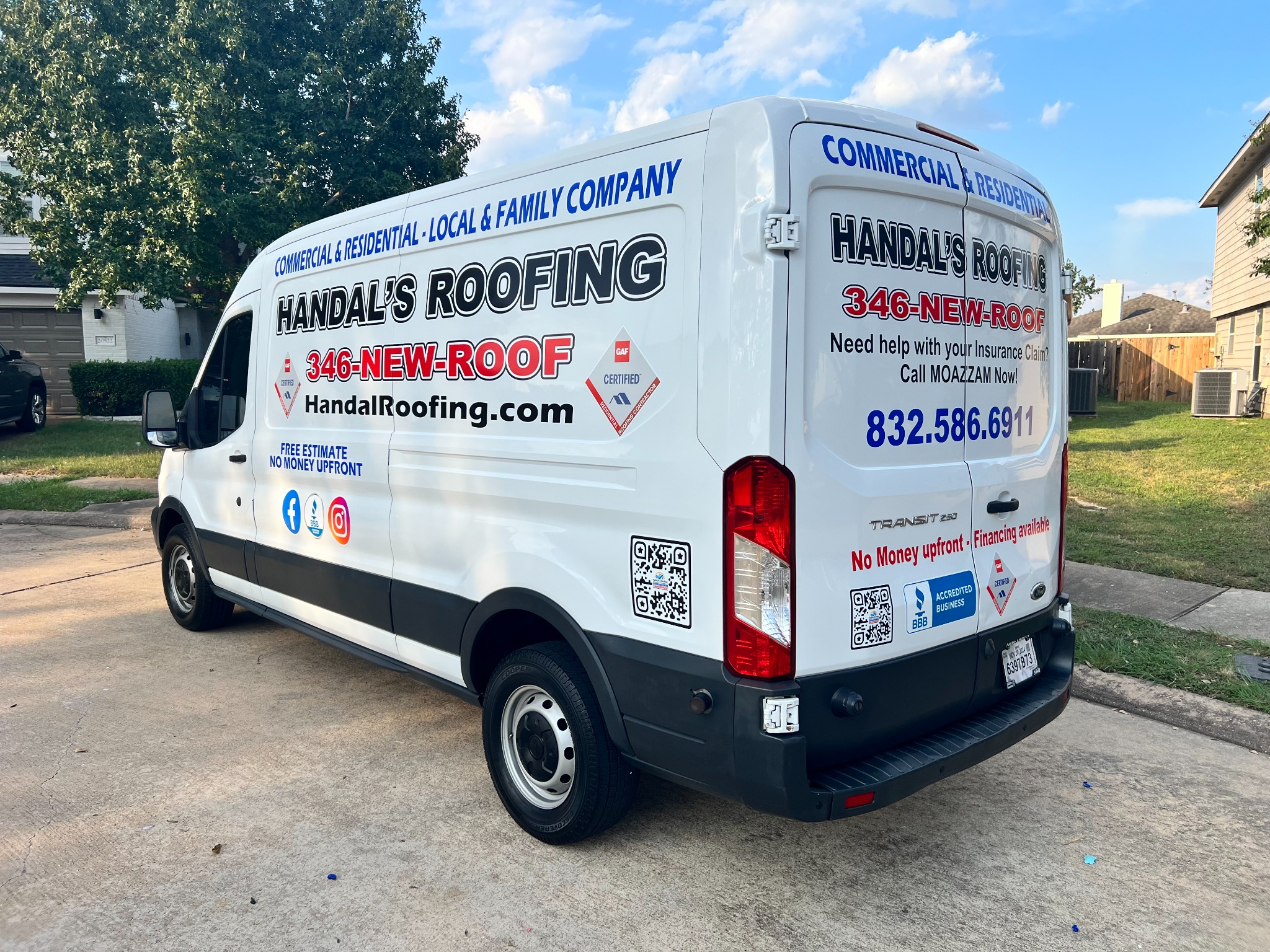 Handal's Roofing commercial van graphics